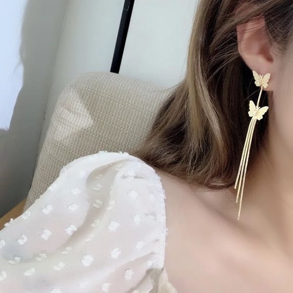 Gold Plated Long Butterfly 🦋 Earrings - Picture 3 of 3